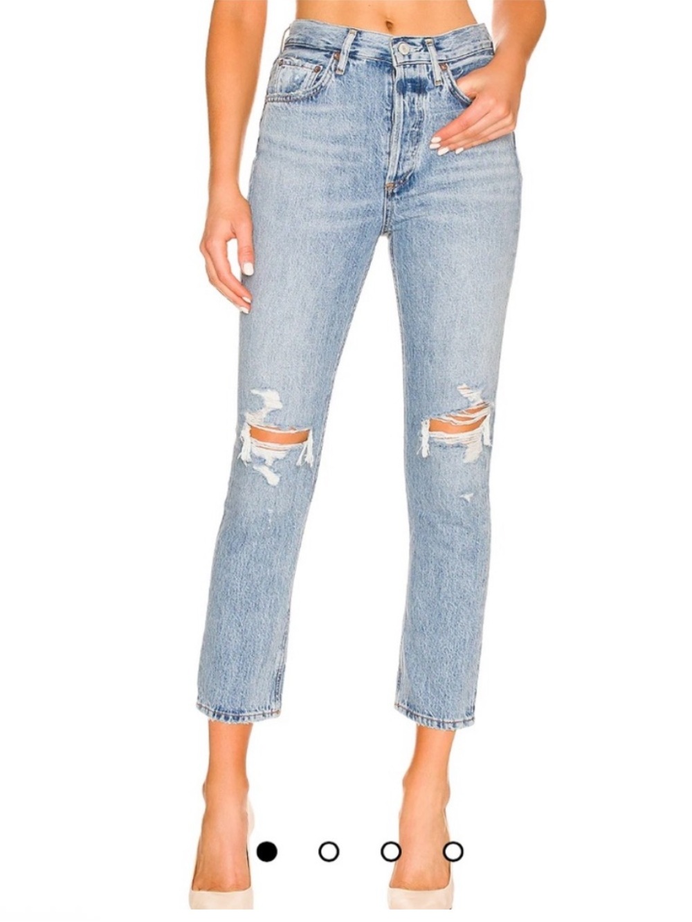 AGOLDE Riley High Rise Straight Crop light wash denim jeans distressed 28